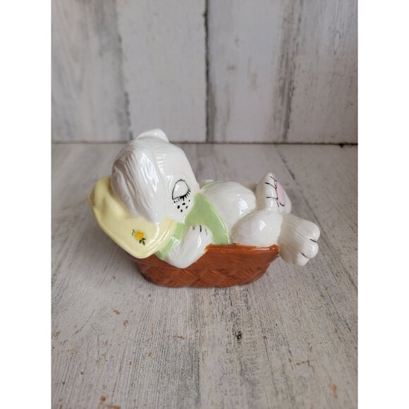 Vintage sleeping ceramic Easter bunny barrel home decor spring white unique - Picture 2 of 7